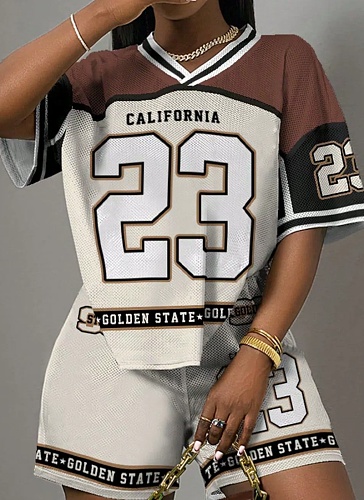V-Neck Letter Print Casual Fashion Rugby Basketball Women'S Two-Piece Suit