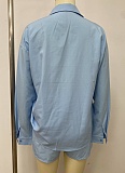 New Solid Color Single-Breasted Long-Sleeved Shirt Drawstring Shorts Two-Piece Set