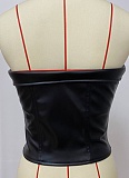 PU Leather Stitching Zipper Lapel Punk Style Sexy Tube Top Slim Fit Top