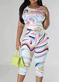Fashionable Sexy Colorful Printed Vest Cropped Pants Two-Piece Set