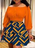 Large Size Pleated Long-Sleeved Top Fluffy Shorts Casual Two-Piece Suit