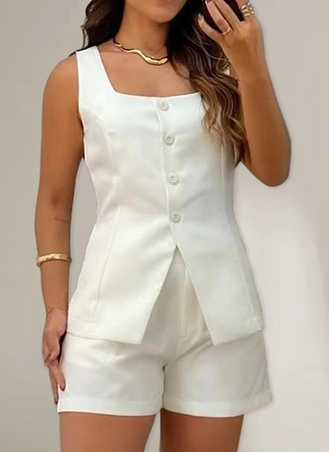 Fashion Sexy Slim Fit Button Vest Shorts Ladies Two Piece Set