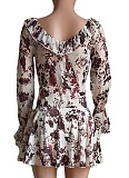 Summer New Sexy Printed Lotus Leaf Collar Tie Mesh Dress