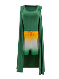 Fashion Sleeveless Vest Gradient Shorts Cardigan Long Coat Three-Piece Suit