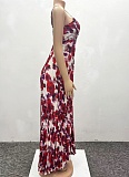 Women'S Printed Pleated Suspender Loose Sexy Dress