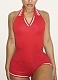 Fashion Sexy Hot Girl Sleeveless Solid Color Backless Halter Neck Jumpsuit Shorts