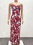 Women'S Printed Pleated Suspender Loose Sexy Dress