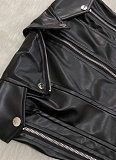 PU Leather Stitching Zipper Lapel Punk Style Sexy Tube Top Slim Fit Top