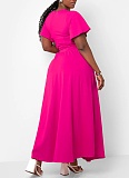Solid Color Trumpet Sleeve V-Neck Lace-Up Top Loose Long Skirt Two-Piece Suit