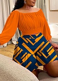 Large Size Pleated Long-Sleeved Top Fluffy Shorts Casual Two-Piece Suit