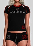 Sports Fashion Slim Fit Letter Print Short-Sleeved Top And Shorts Two-Piece Set