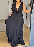 Sexy Temperament Ruffled V-Neck Hollow Large Size Dress