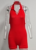 Fashion Sexy Hot Girl Sleeveless Solid Color Backless Halter Neck Jumpsuit Shorts