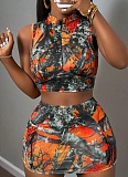 New Style Branch Print Fashionable Vest Skirt Two Piece Set