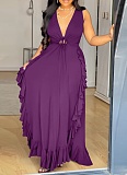 Sexy Temperament Ruffled V-Neck Hollow Large Size Dress