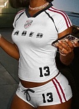 Sports Fashion Slim Fit Letter Print Short-Sleeved Top And Shorts Two-Piece Set