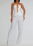 Fashion Women'S Sexy Tube Top Gold Button Vest Wide Leg Trousers Two Piece Suit