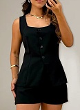 Fashion Sexy Slim Fit Button Vest Shorts Ladies Two Piece Set
