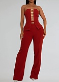 Fashion Women'S Sexy Tube Top Gold Button Vest Wide Leg Trousers Two Piece Suit