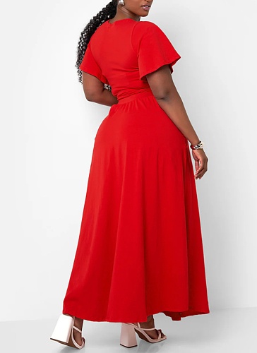 Solid Color Trumpet Sleeve V-Neck Lace-Up Top Loose Long Skirt Two-Piece Suit