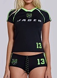 Sports Fashion Slim Fit Letter Print Short-Sleeved Top And Shorts Two-Piece Set