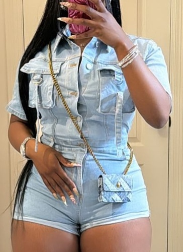 Light Blue Tube Top Cardigan Button Denim Jumpsuit