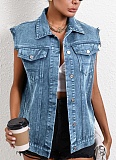Blue Versatile Temperament Denim Vest Jacket