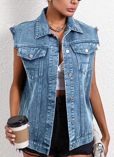 Blue Versatile Temperament Denim Vest Jacket