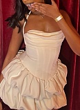 Sexy Backless Pleated Halterneck Solid Color Dress