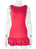 Slim Fit Personality Pleated Sleeveless Round Neck Solid Color Dress