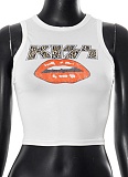 Spring and Summer Letter Lips Printed Short Vest