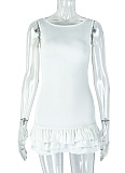 Slim Fit Personality Pleated Sleeveless Round Neck Solid Color Dress