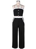 Sexy Color Matching Wrap Chest Vest Straight High Waist Wide Leg Trousers Two Piece Suit For Women