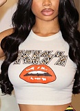 Spring and Summer Letter Lips Printed Short Vest