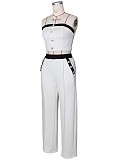 Sexy Color Matching Wrap Chest Vest Straight High Waist Wide Leg Trousers Two Piece Suit For Women