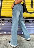 Light Blue Elastic Waist Straight Jeans