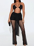 Spring And Summer Halter Neck Waist-Baring Mesh Yarn See-Through Jumpsuit