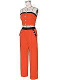Sexy Color Matching Wrap Chest Vest Straight High Waist Wide Leg Trousers Two Piece Suit For Women