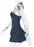 Sexy Backless Pleated Halterneck Solid Color Dress