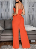 Sexy Color Matching Wrap Chest Vest Straight High Waist Wide Leg Trousers Two Piece Suit For Women