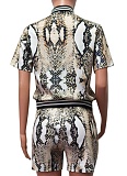 Summer Snake Print Ribbed Cardigan + Shorts Casual Two-Piece Set