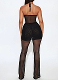 Spring And Summer Halter Neck Waist-Baring Mesh Yarn See-Through Jumpsuit