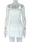 Sexy Backless Pleated Halterneck Solid Color Dress