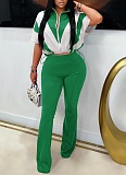 Fashionable And Casual Elastic Waist Stitching Contrast Color Sports Two-Piece Suit