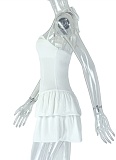 Sexy Backless Pleated Halterneck Solid Color Dress