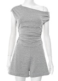 Spring and Summer Off-shoulder Bow Waist Short Jumpsuit