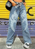 Light Blue Elastic Waist Straight Jeans