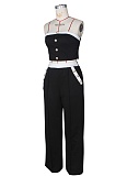 Sexy Color Matching Wrap Chest Vest Straight High Waist Wide Leg Trousers Two Piece Suit For Women