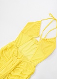 Spring And Summer Halter Neck Waist-Baring Mesh Yarn See-Through Jumpsuit