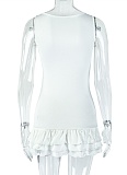 Slim Fit Personality Pleated Sleeveless Round Neck Solid Color Dress